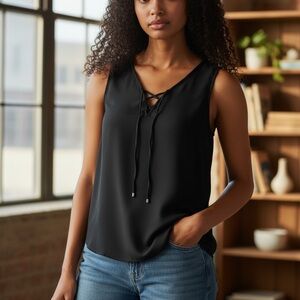 Terra & Sky Black Lace-Up Tank Top